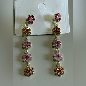 NEW Floral Drop Earrings with Pink and Gold Accents